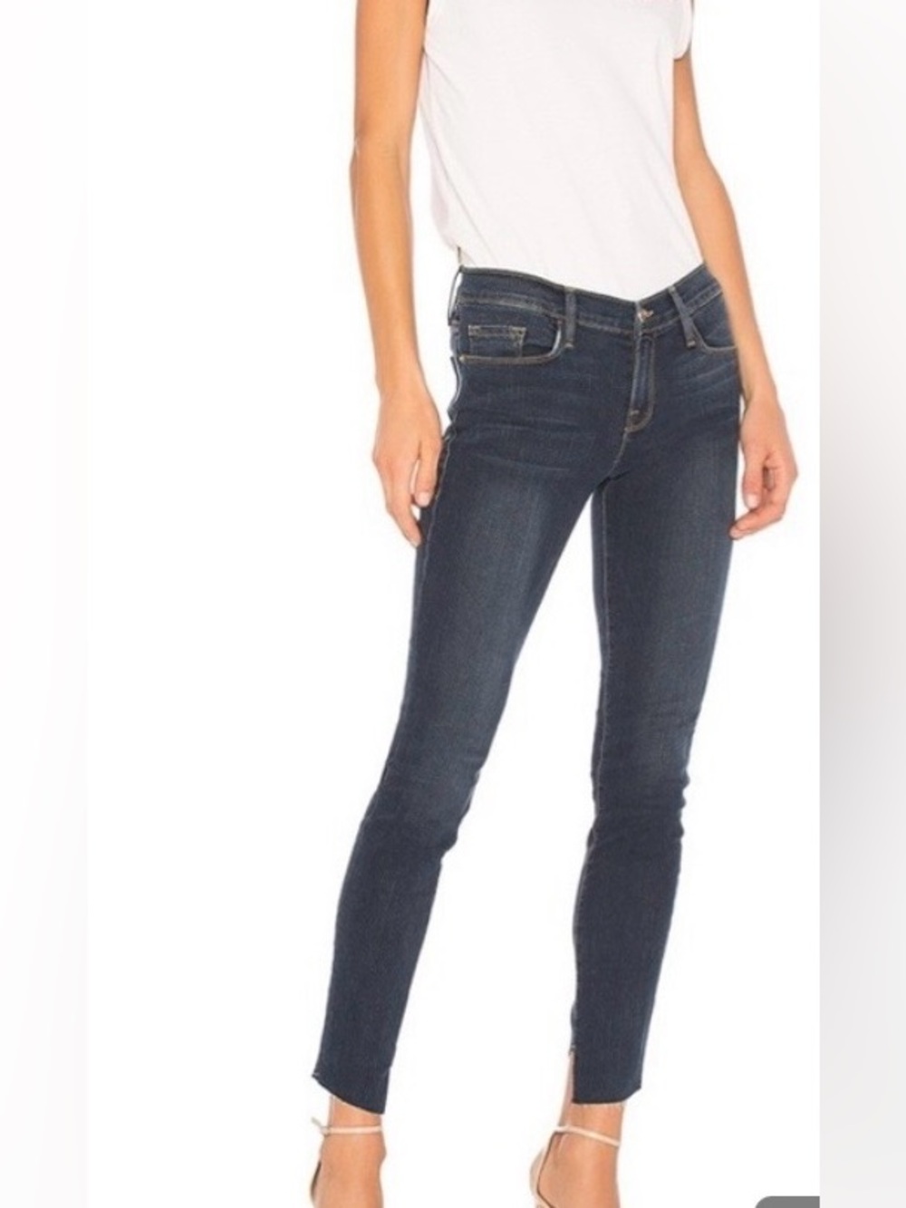Frame Jeans Denim Le Skinny Jeanne Farrell Wash Cascade Raw Hem Jeans Size 28